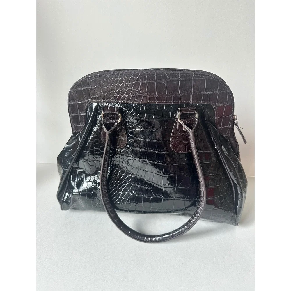 Icing Womens Faux Croc Embossed Satchel Handbag Black Burgundy Grey 34136-2 NWT